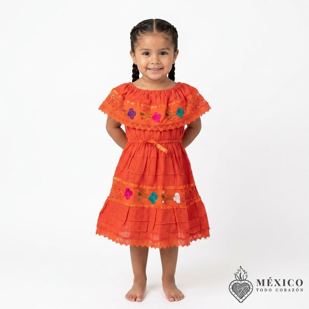 Mexican campesita peasent dress Size 1  11x17 in  Gaza material